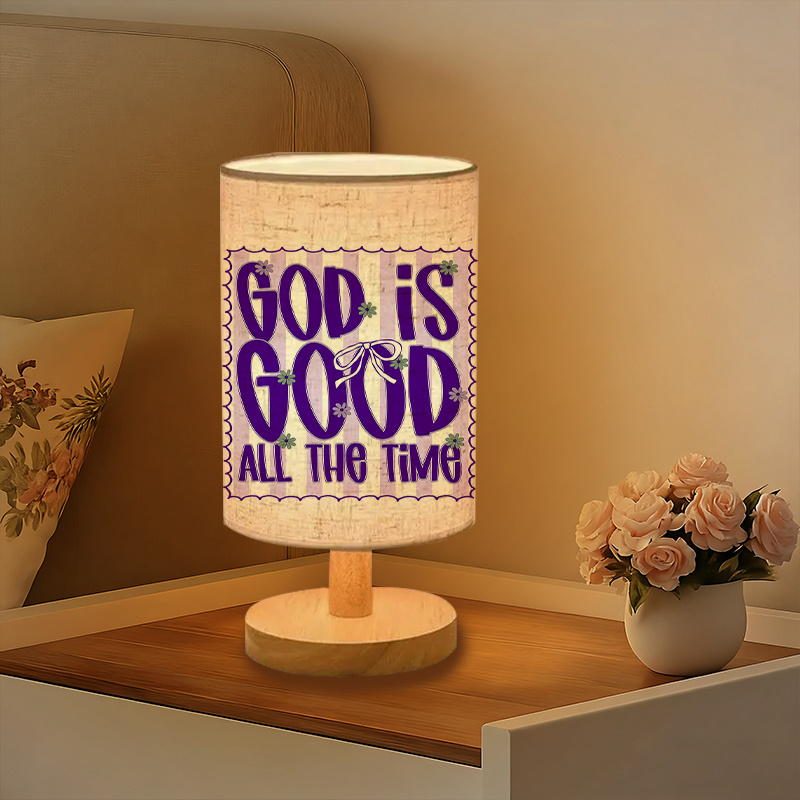 Modern USB-Powered Linen Table Lamp with Inspirational "God is Good All The Time" Design Soft Ambient Lighting