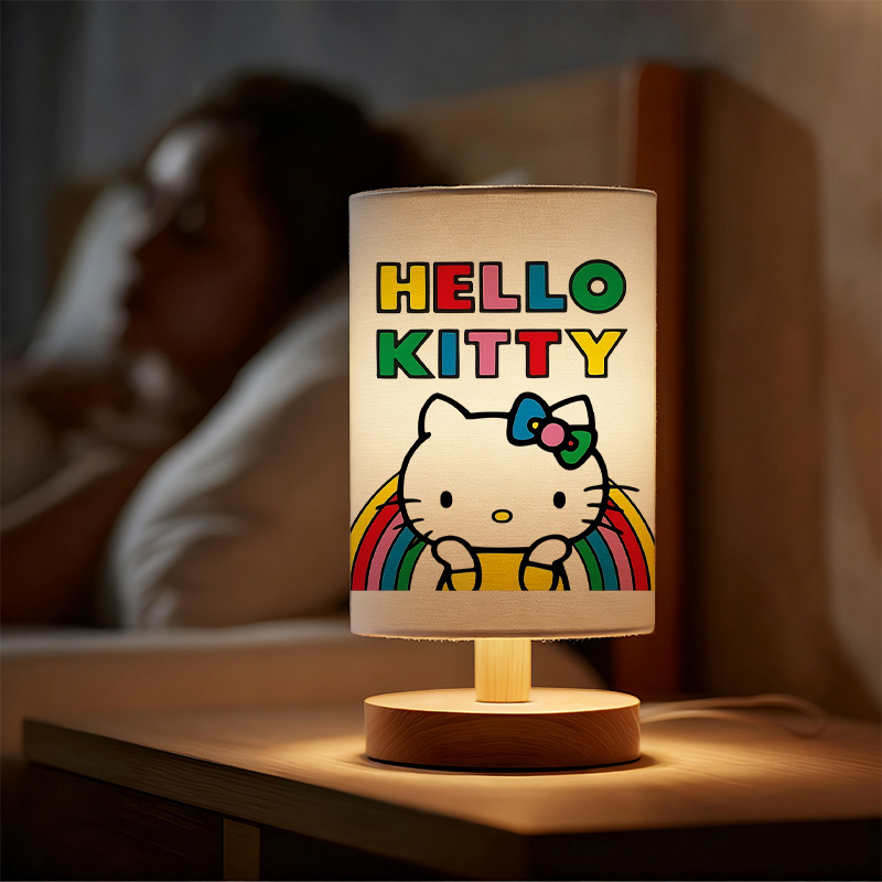 Kitty Modern USB Powered Bedside Lamp with Rainbow and Bow Design