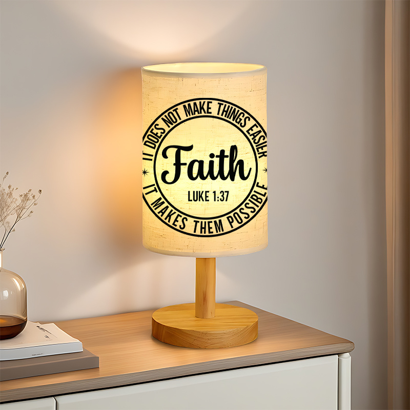 Modern USB-Powered Linen Table Lamp with Inspirational Bible Verse Design