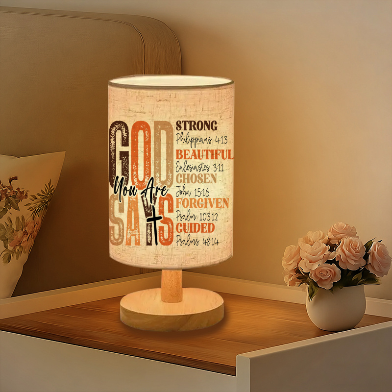 Modern USB-Powered Linen Table Lamp with Inspirational Bible Verse Design