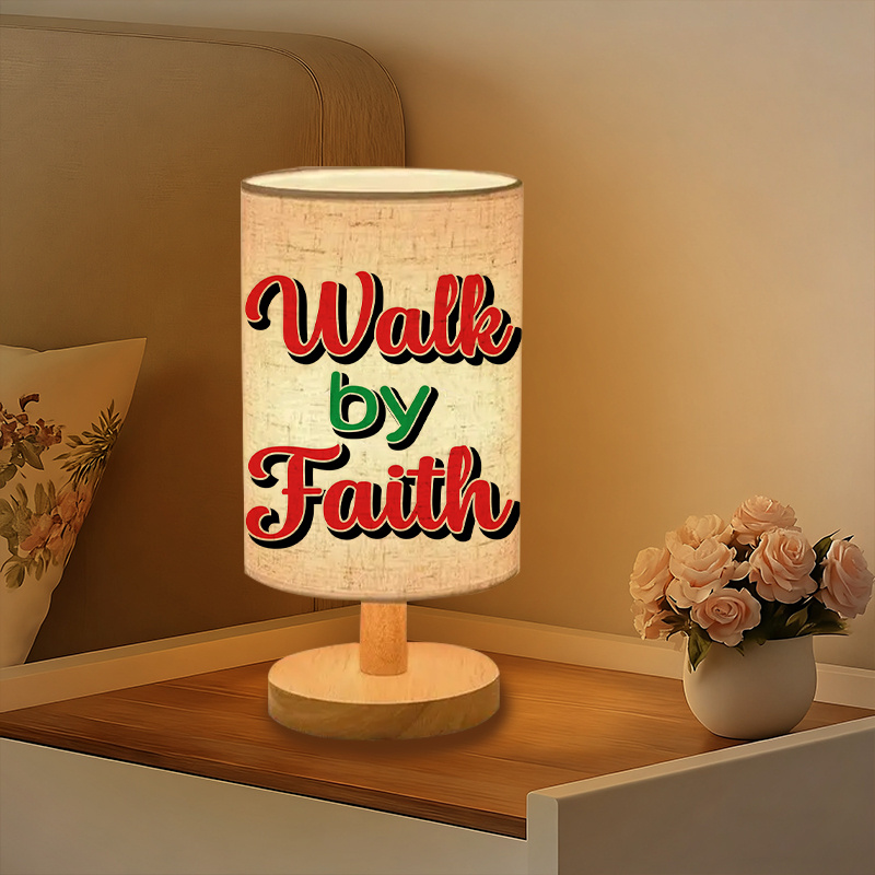 Modern USB-Powered Linen Table Lamp with Walk By Faith