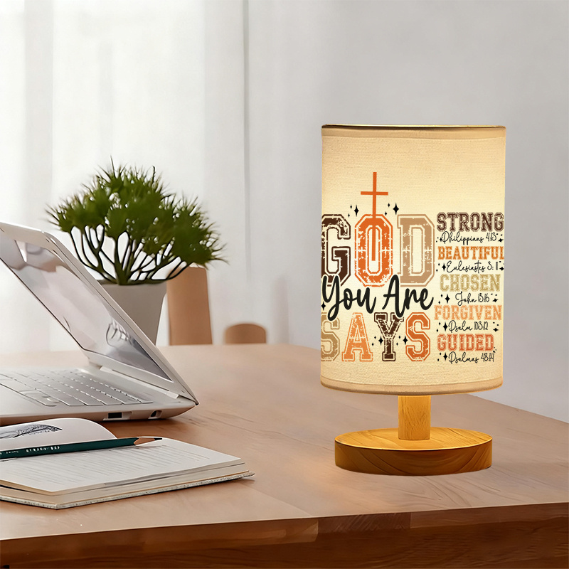 Modern USB-Powered Linen Lamp with Christian Bible Verse Design