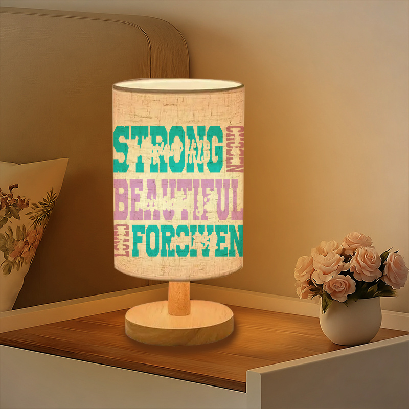 USB-Powered Linen Table Lamp with Inspirational "Strong Beautiful" Quote
