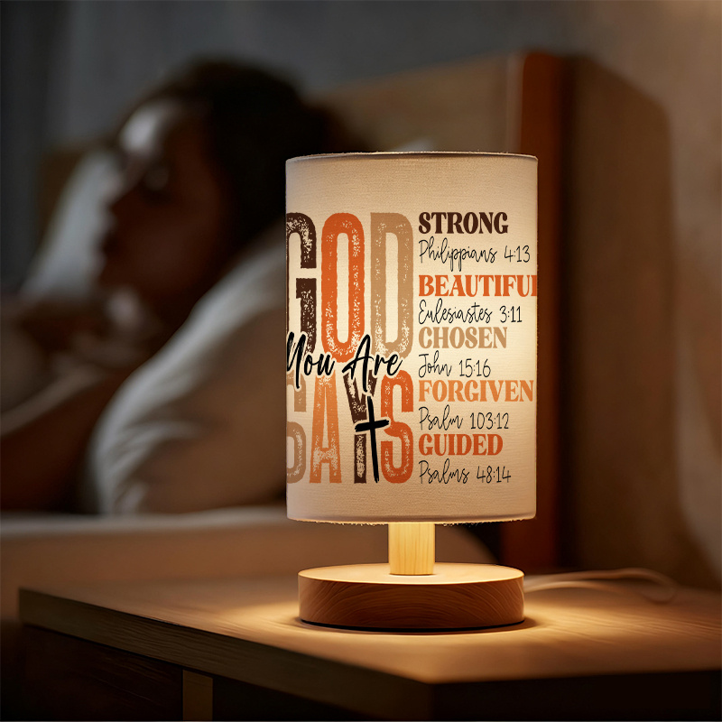 Modern USB-Powered Linen Table Lamp with Inspirational Bible Verse Design