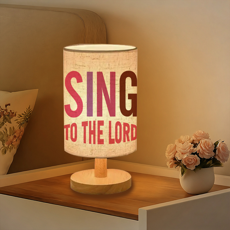 Modern USB-Powered Linen Table Lamp with "Sing to the Lord"