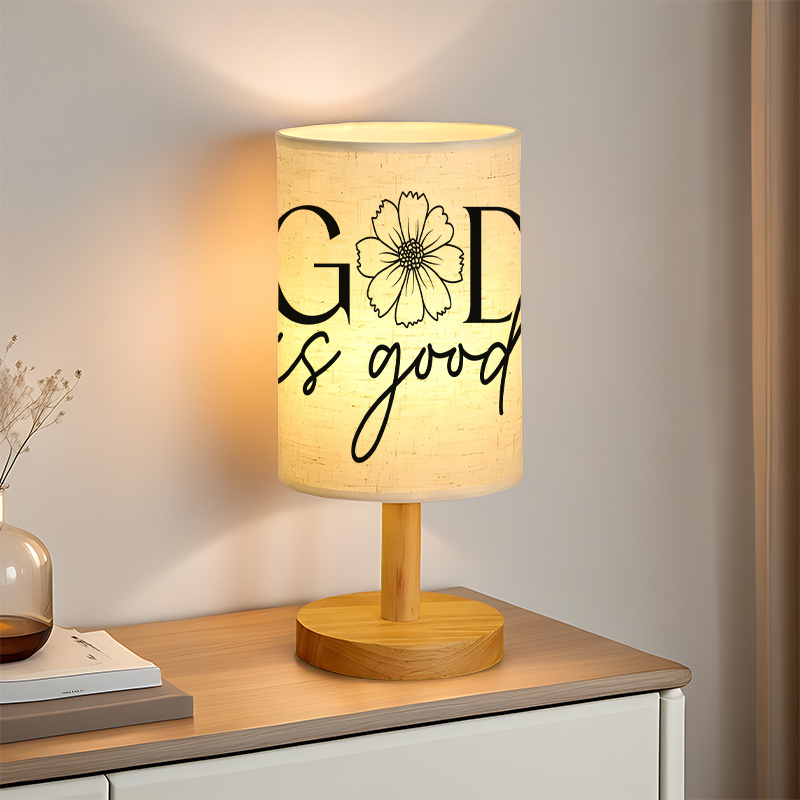 Modern USB-Powered Linen Table Lamp with "God is Good"