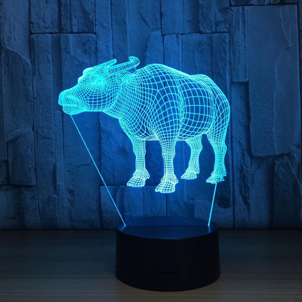 Bull 3D Optical Illusion Lamp with Black Base and LED Light-3D Optical Lamp