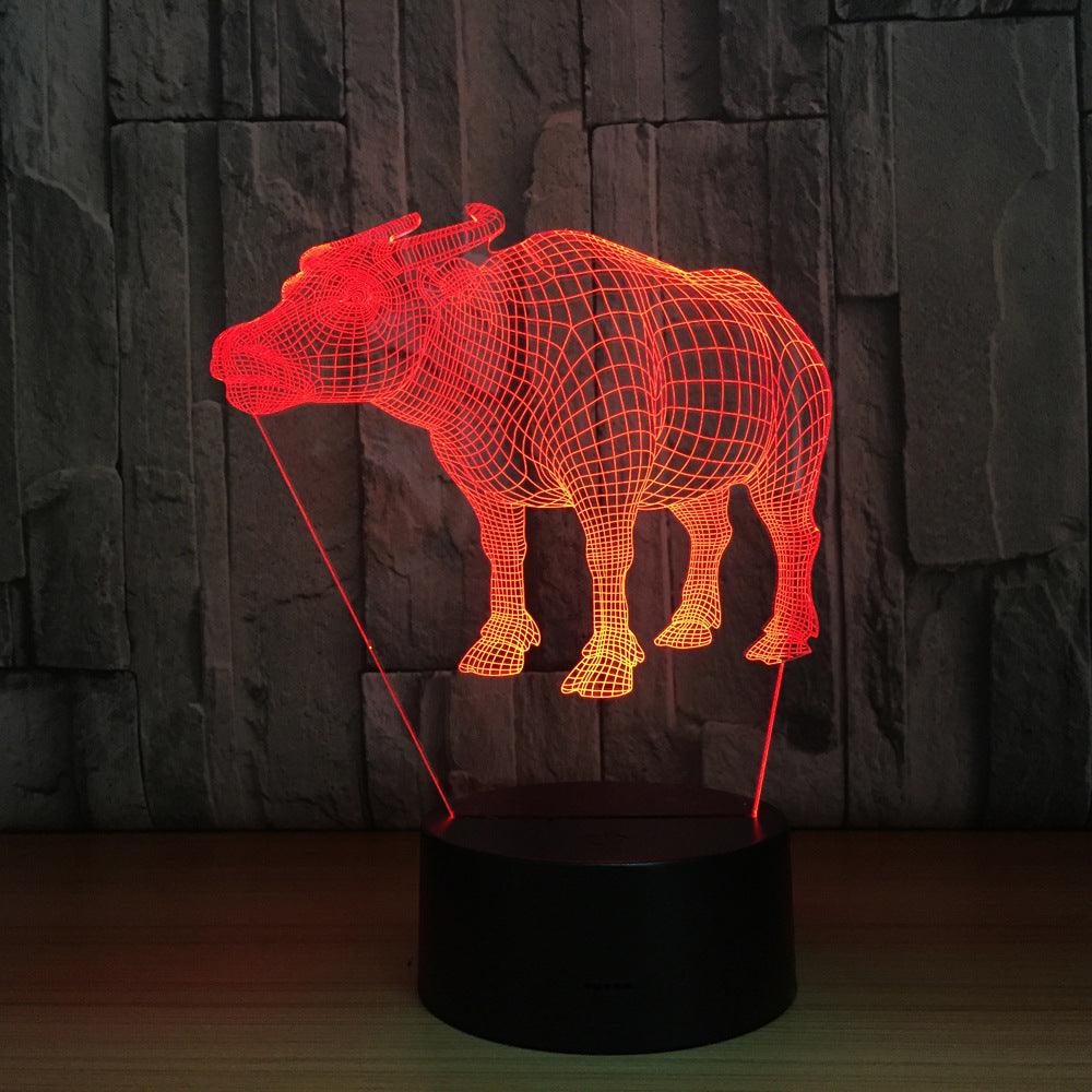 Bull 3D Optical Illusion Lamp with Black Base and LED Light-3D Optical Lamp
