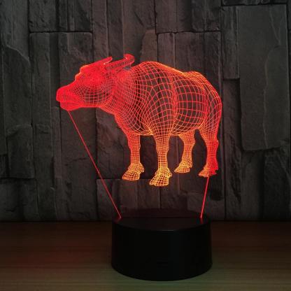 Bull 3D Optical Illusion Lamp with Black Base and LED Light-3D Optical Lamp