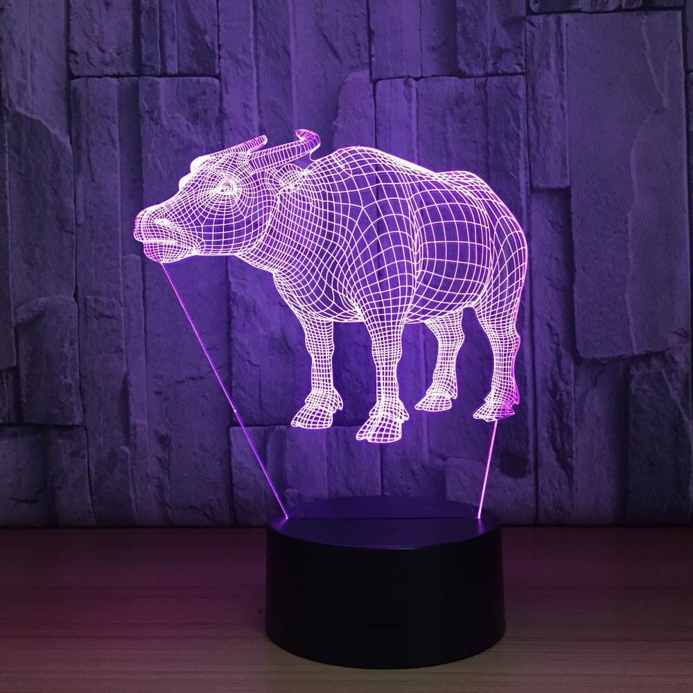 Bull 3D Optical Illusion Lamp with Black Base and LED Light-3D Optical Lamp