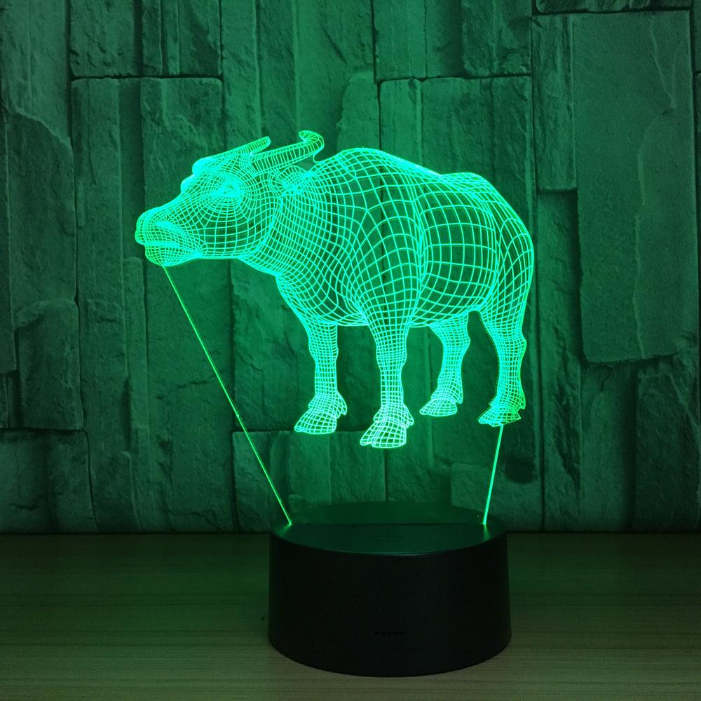 Bull 3D Optical Illusion Lamp with Black Base and LED Light-3D Optical Lamp