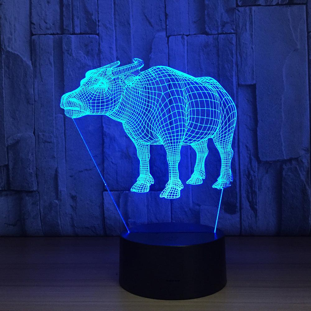 Bull 3D Optical Illusion Lamp with Black Base and LED Light-3D Optical Lamp