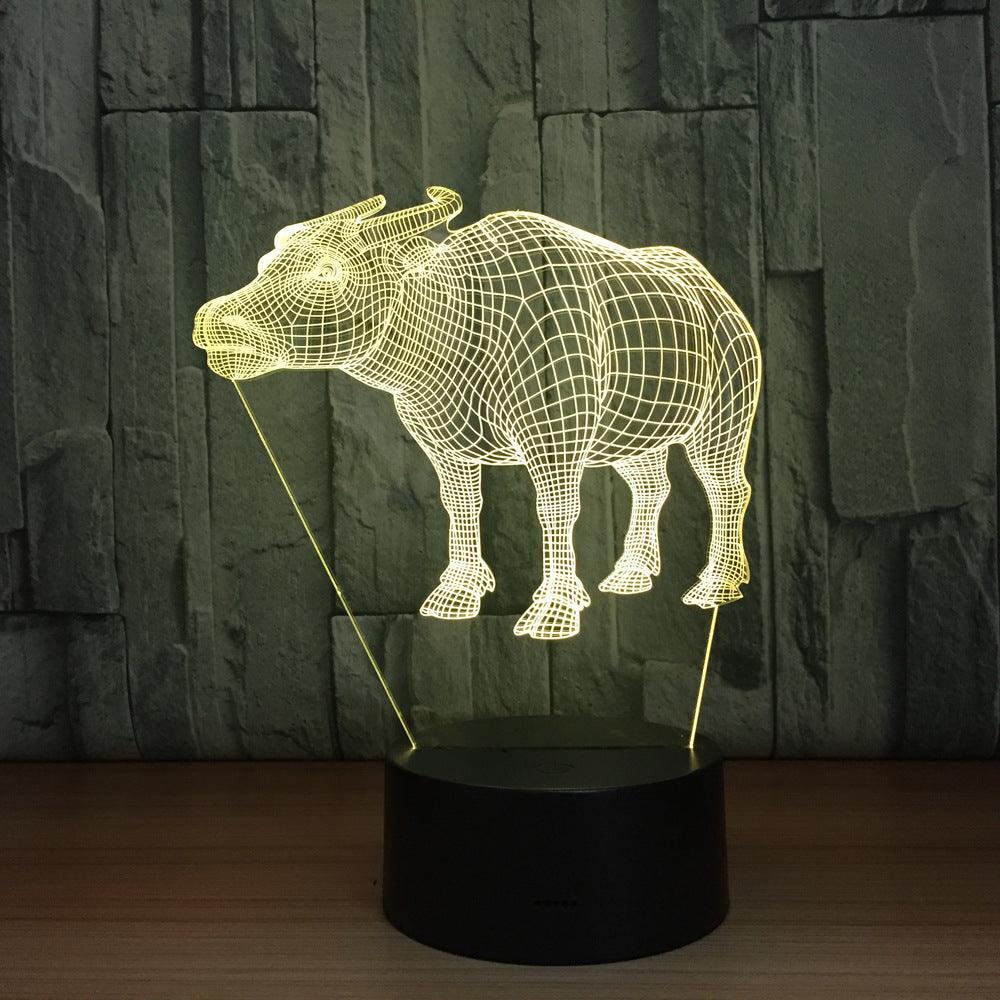 Bull 3D Optical Illusion Lamp with Black Base and LED Light-3D Optical Lamp