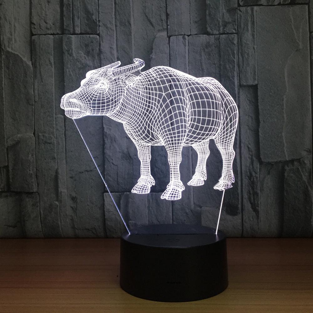 Bull 3D Optical Illusion Lamp with Black Base and LED Light-3D Optical Lamp