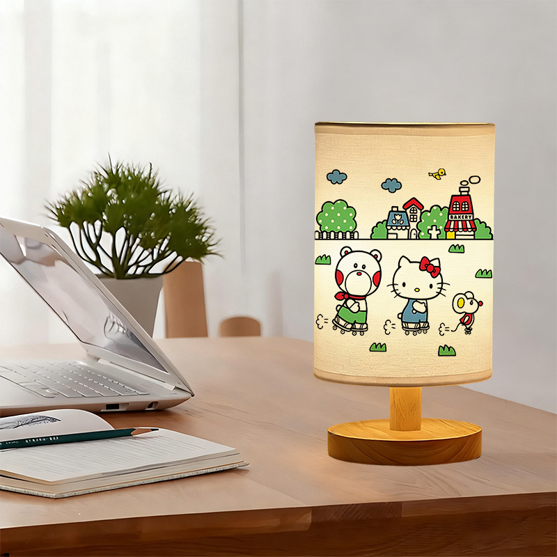 A modern Sanrio USB-powered linen lamp with a creative design, featuring Sanrio patterns