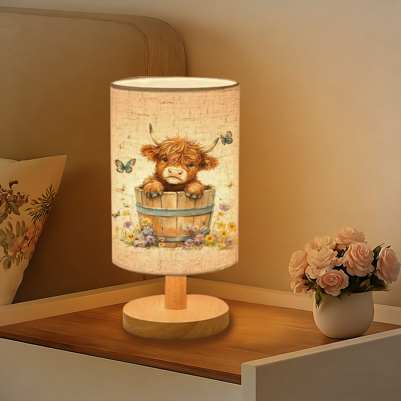 Cow Printed USB Powered Linen Lamp