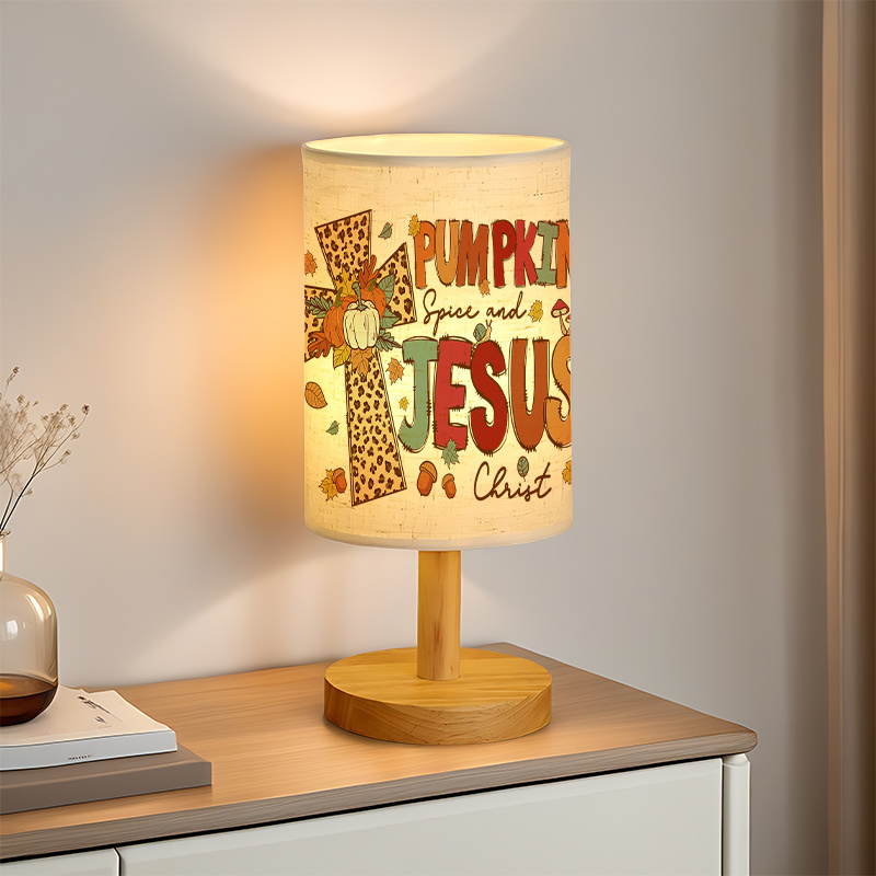 Modern USB-Powered Linen Table Lamp with Christian Faith Design