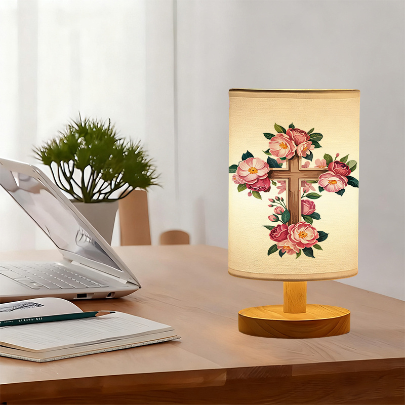 Modern USB Powered Linen Lamp With Floral Cross Design 