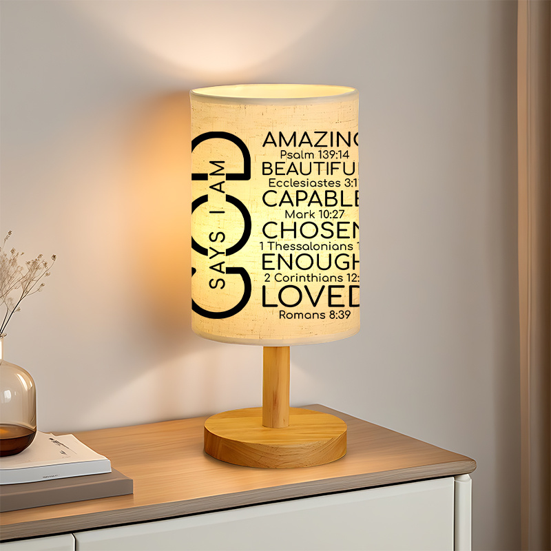 USB Powered Linen Table Lamp With Inspirational Bible Verse Lighting 