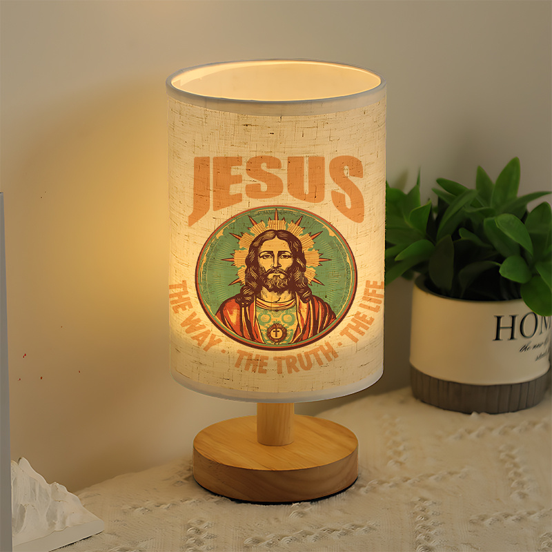 Modern USB-Powered Linen Table Lamp Christ Religious Design