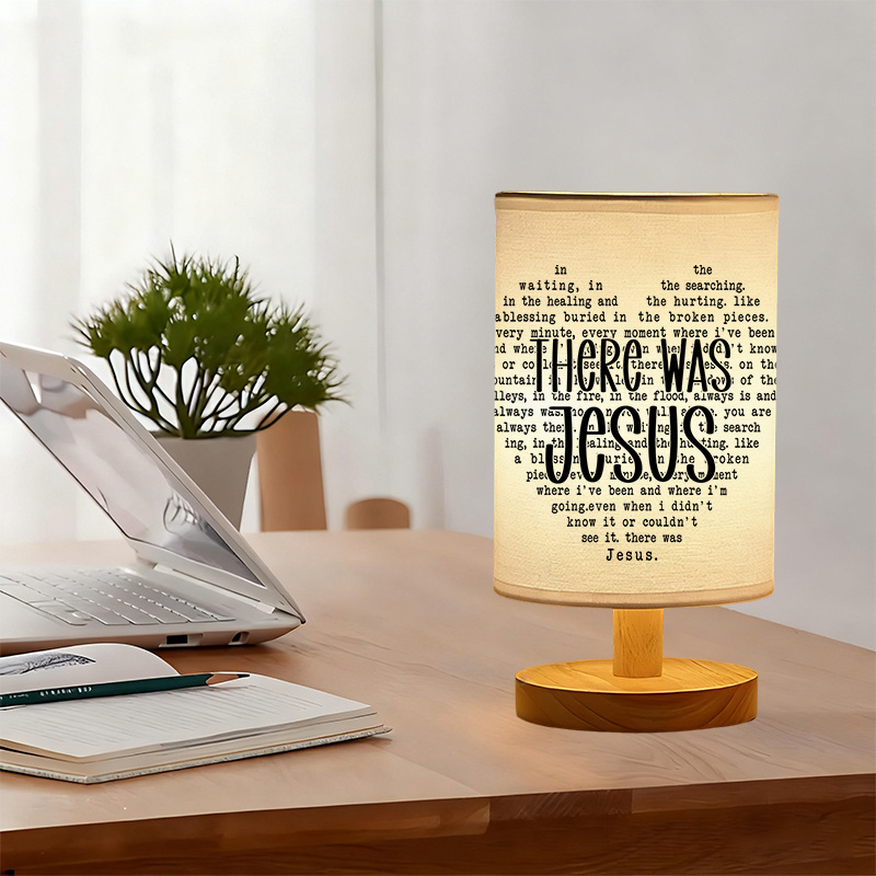 Modern USB Powered Linen Table Lamp With Inspirational Bible