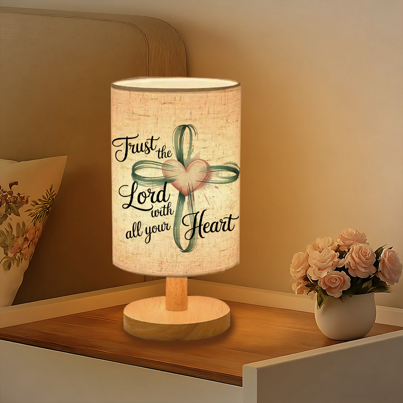 USB Powered Linen Table Lamp With Inspirational Quote