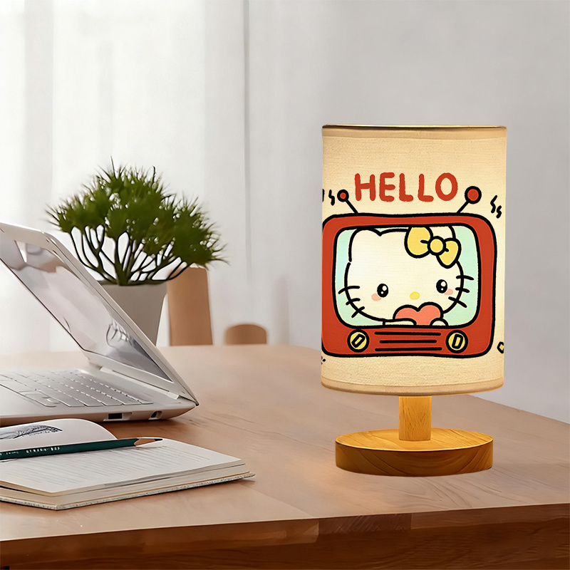 A modern Sanrio USB-powered linen lamp creating ambiance in the living room 