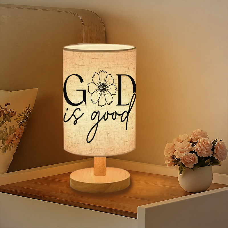 Modern USB-Powered Linen Table Lamp with "God is Good"