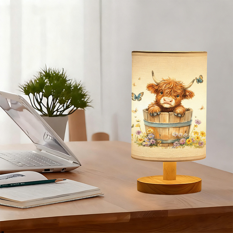 Cow Printed USB Powered Linen Lamp