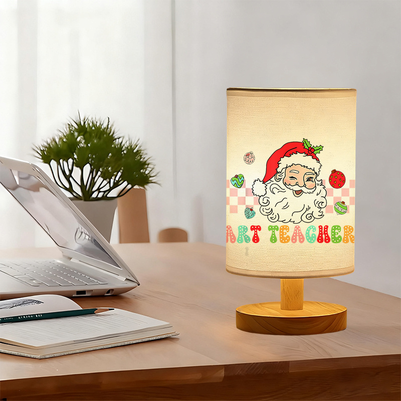 Modern USB Powered Linen Table Lamp with Art Teacher Design and School Themed Patterns