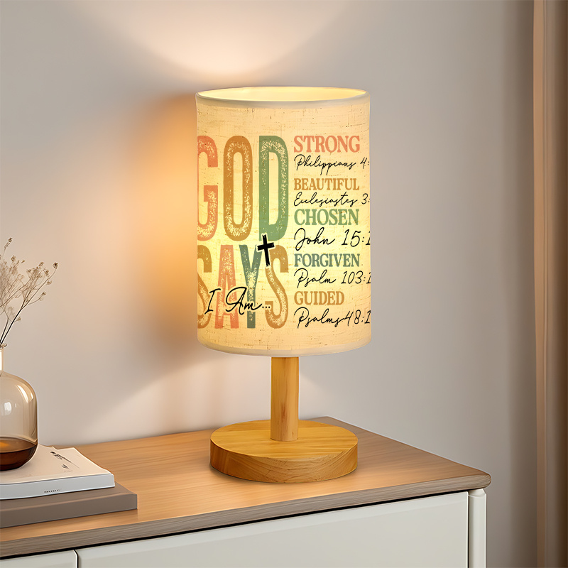 Modern USB-Powered Linen Table Lamp with Inspirational Bible Verse Design