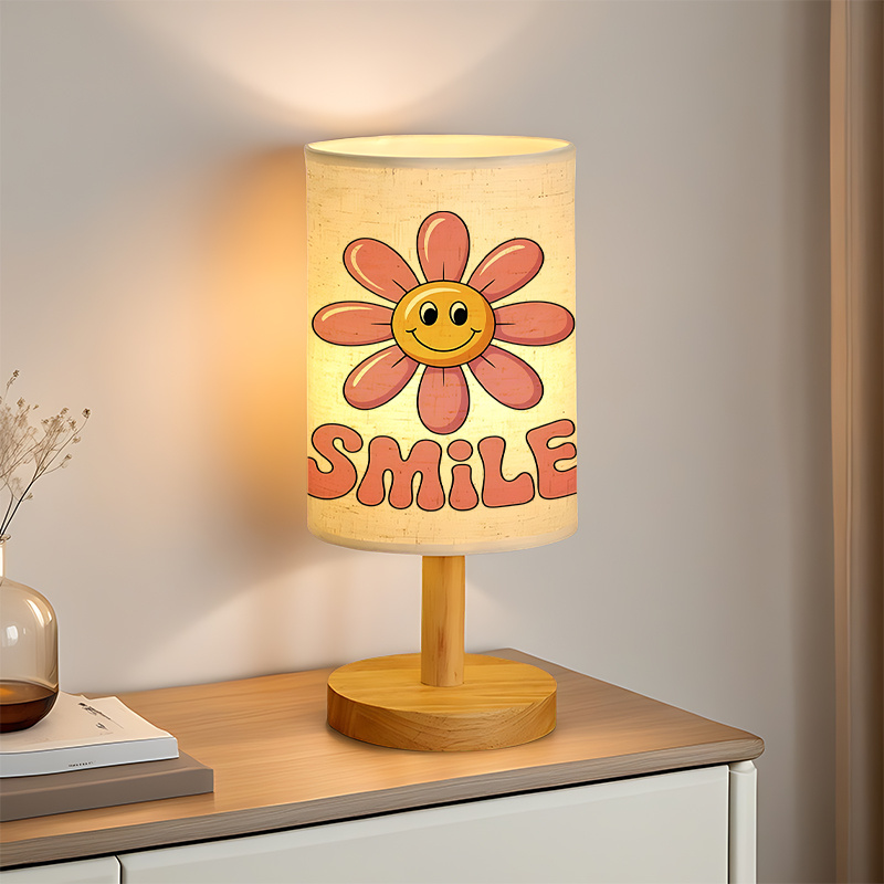 A Modern USB-powered Linen Table Lamp With Creative Patterns Perfect For Bedside Decoration