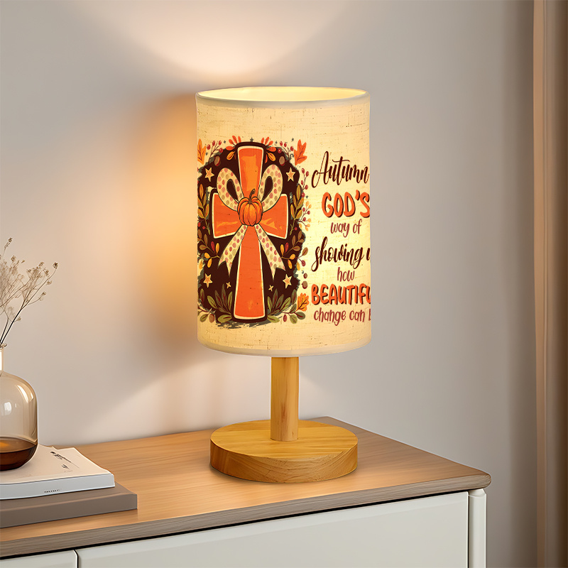 Modern USB Powered Linen Table Lamp with Elegant and Brown Patterned Shade