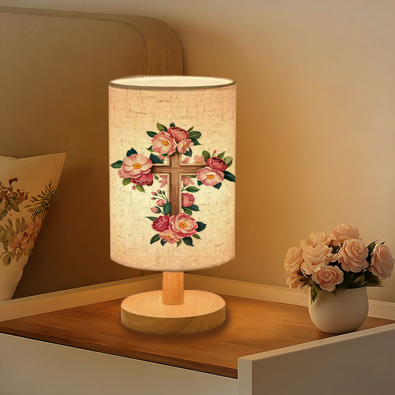 Modern USB Powered Linen Lamp With Floral Cross Design 