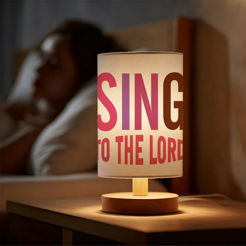 Modern USB-Powered Linen Table Lamp with "Sing to the Lord"