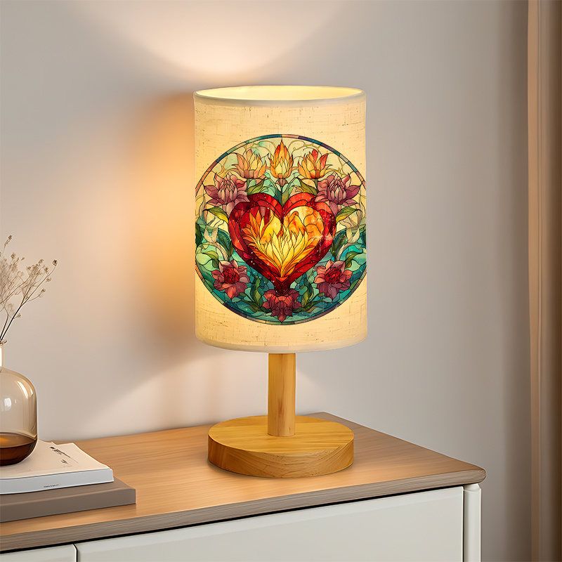 USB-Powered Linen Table Lamp with Floral Pattern Shade & Warm Light