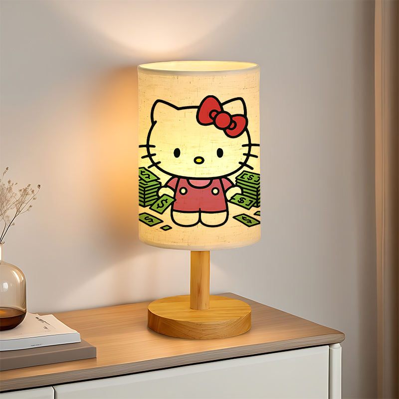 Sanrio USB-powered linen lamp creating ambiance in the living room