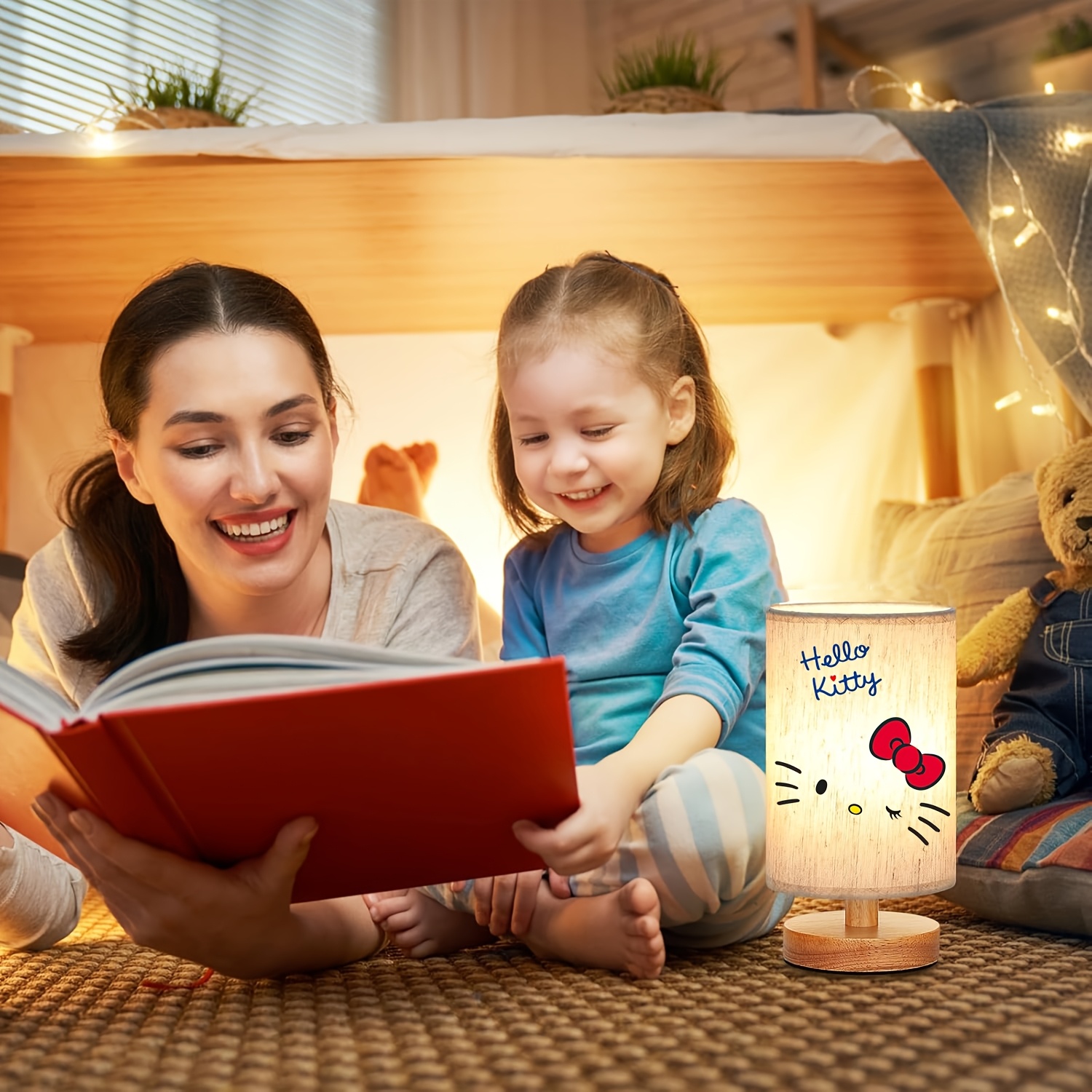 Hello Kitty Table Lamp | Three-Color Dimmable, Wooden Nordic-Style