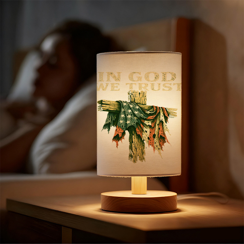 USB Powered Linen Table Lamp With Elegant Leaf Pattern