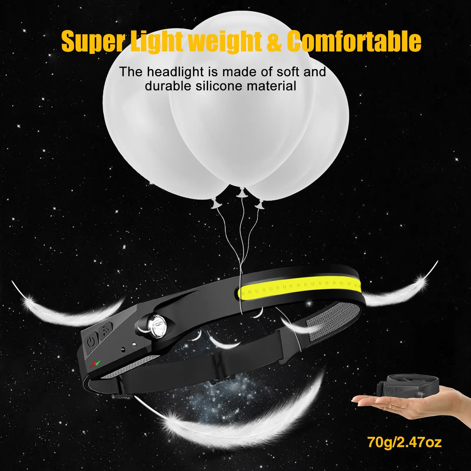 Rechargeable Headlamp, Led Light, Rechargeable 230&deg; Wide Head Lamp with Motion Sensor for Adults, Night Headlamp Flashlight, Portable Outdoor Headlight for Fishing, Hiking, Camping, Flashlights, Camping Essentials, Camping Accessories
