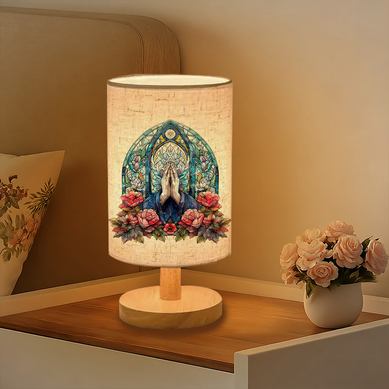 Modern USB-Powered Linen Table Lamp with Elegant Floral 