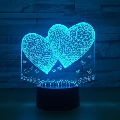 Double Hearts 3D Optical Illusion Lamp - 3D Optical Lamp