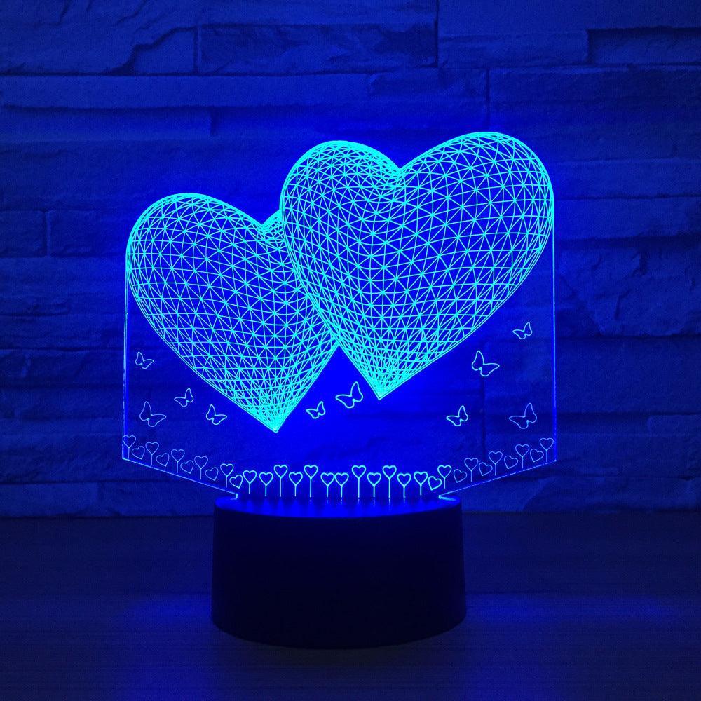 Double Hearts 3D Optical Illusion Lamp - 3D Optical Lamp