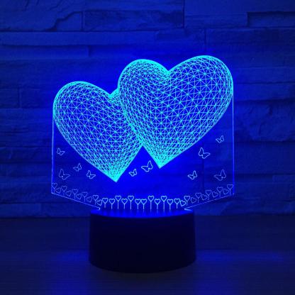 Double Hearts 3D Optical Illusion Lamp - 3D Optical Lamp