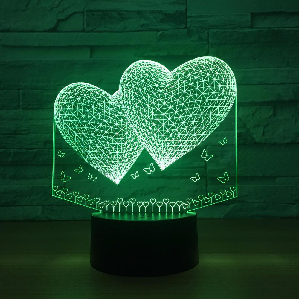 Double Hearts 3D Optical Illusion Lamp - 3D Optical Lamp