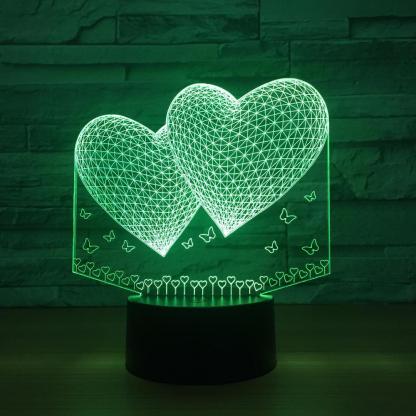 Double Hearts 3D Optical Illusion Lamp - 3D Optical Lamp