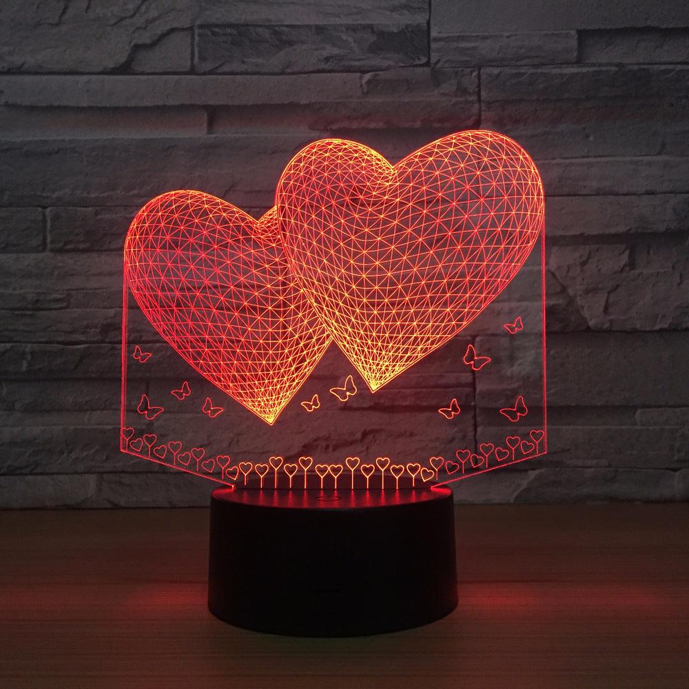 Double Hearts 3D Optical Illusion Lamp - 3D Optical Lamp