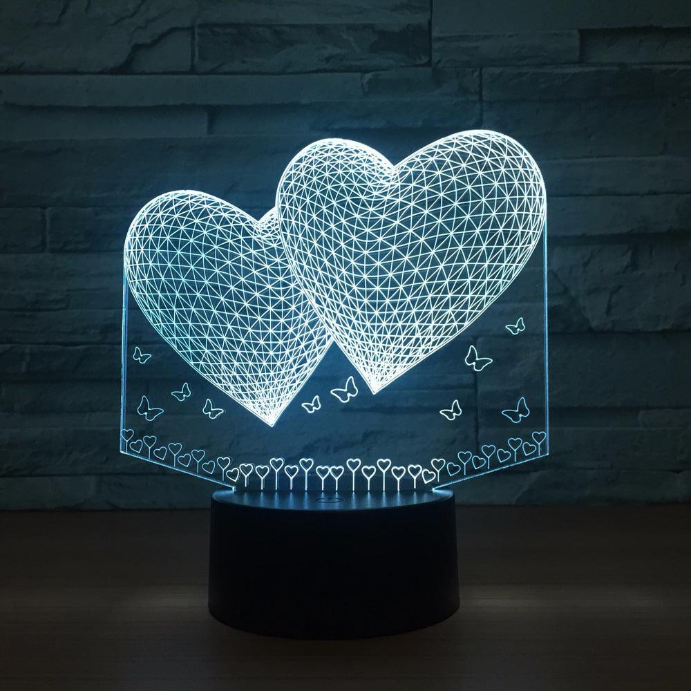 Double Hearts 3D Optical Illusion Lamp - 3D Optical Lamp