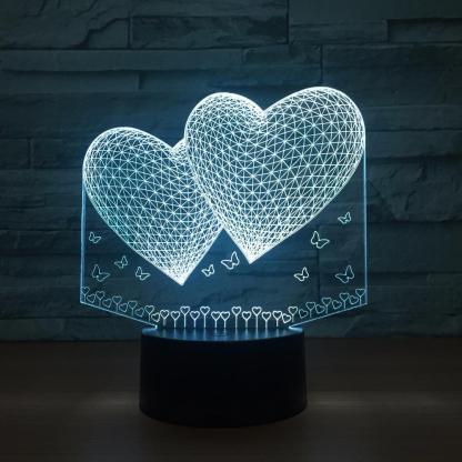 Double Hearts 3D Optical Illusion Lamp - 3D Optical Lamp