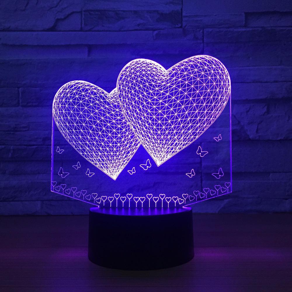 Double Hearts 3D Optical Illusion Lamp - 3D Optical Lamp